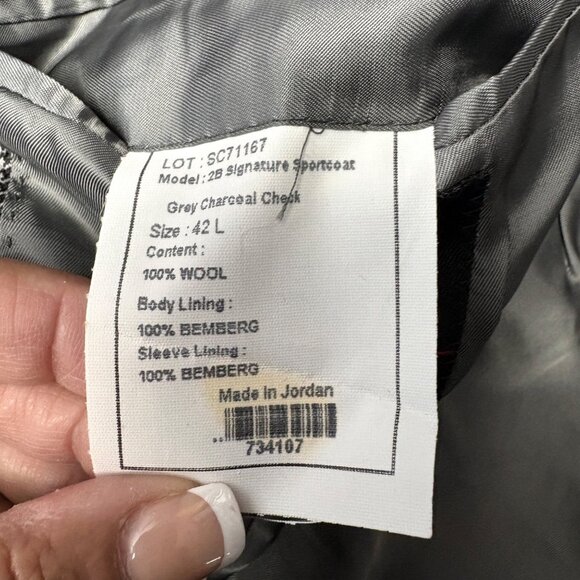 JoS A Bank Signature Mens Suit Jacket Sz 42L Wool Gray Charcoal Check Sport Coat - Picture 6 of 8